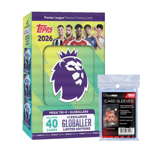 Topps Premier League 2026 - Debut Edition - Mega Tin (Globallers) + 100 Soft Sleeves